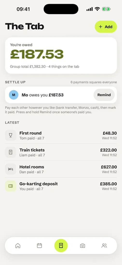 The tab showing who owes who